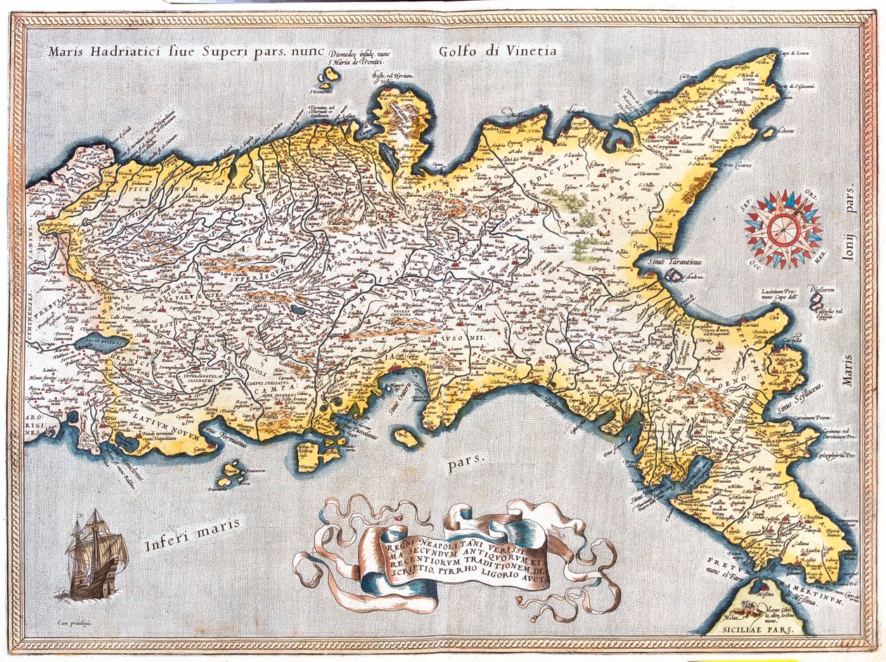 Etelä-Lazio, eteläinen Marche, Abruzzo, Molise, Campasnia, Apulia, Basilicata Calabria, Italia. tekijältä Abraham Ortelius