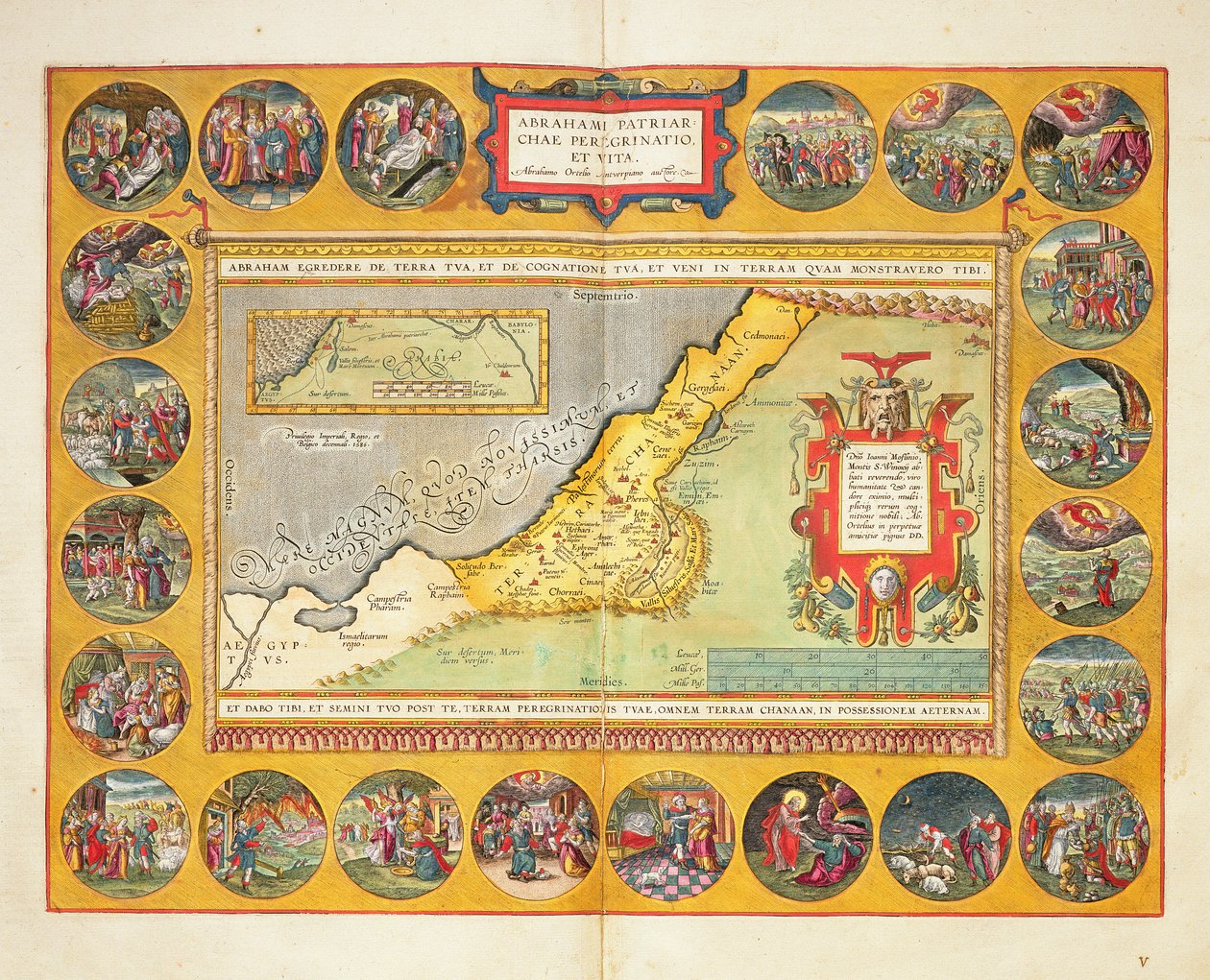 Abrahamin peregrinaatiot, Theatrum Orbis Terrarumista, 1603 (värikaiverrus) tekijältä Abraham Ortelius