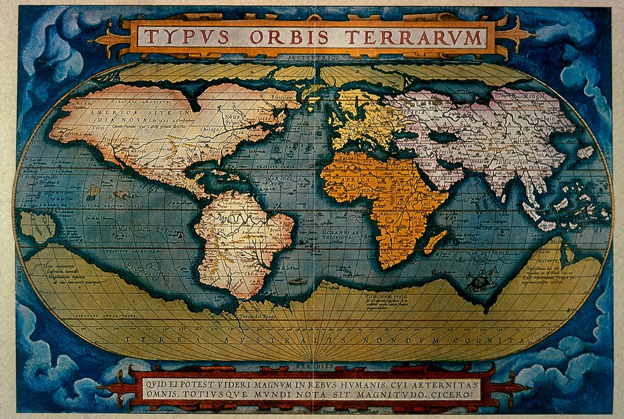 Planisfääri, Anversan kartografia, 1571 tekijältä Abraham Ortelius