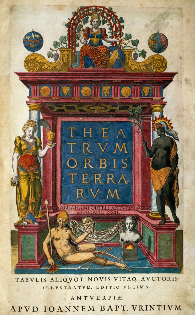 Theatrum Orbis Terrarum, kirjoittanut Abraham Ortelius (1527-1598), otsikkosivu, Antwerpen tekijältä Abraham Ortelius