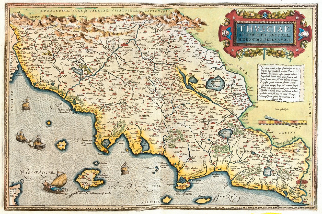 Toscana, läntinen eteläinen Emilia-Romagna, Umbria, pohjoinen Lazio, Italia. tekijältä Abraham Ortelius