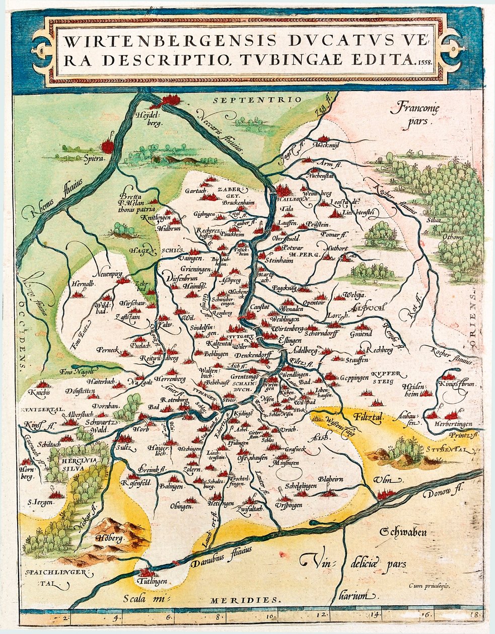 Ducatus Wirtenbergensis Todellinen kuvaus, julkaistu Tubingissa 1558 tekijältä Abraham Ortelius
