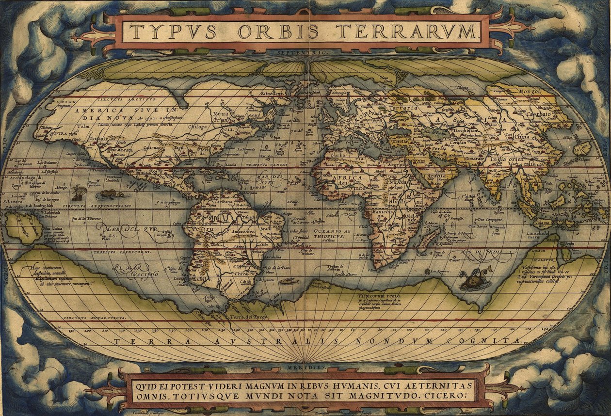 Maailmankartta Tyypit Orbis Terrarvm tekijältä Abraham Ortelius