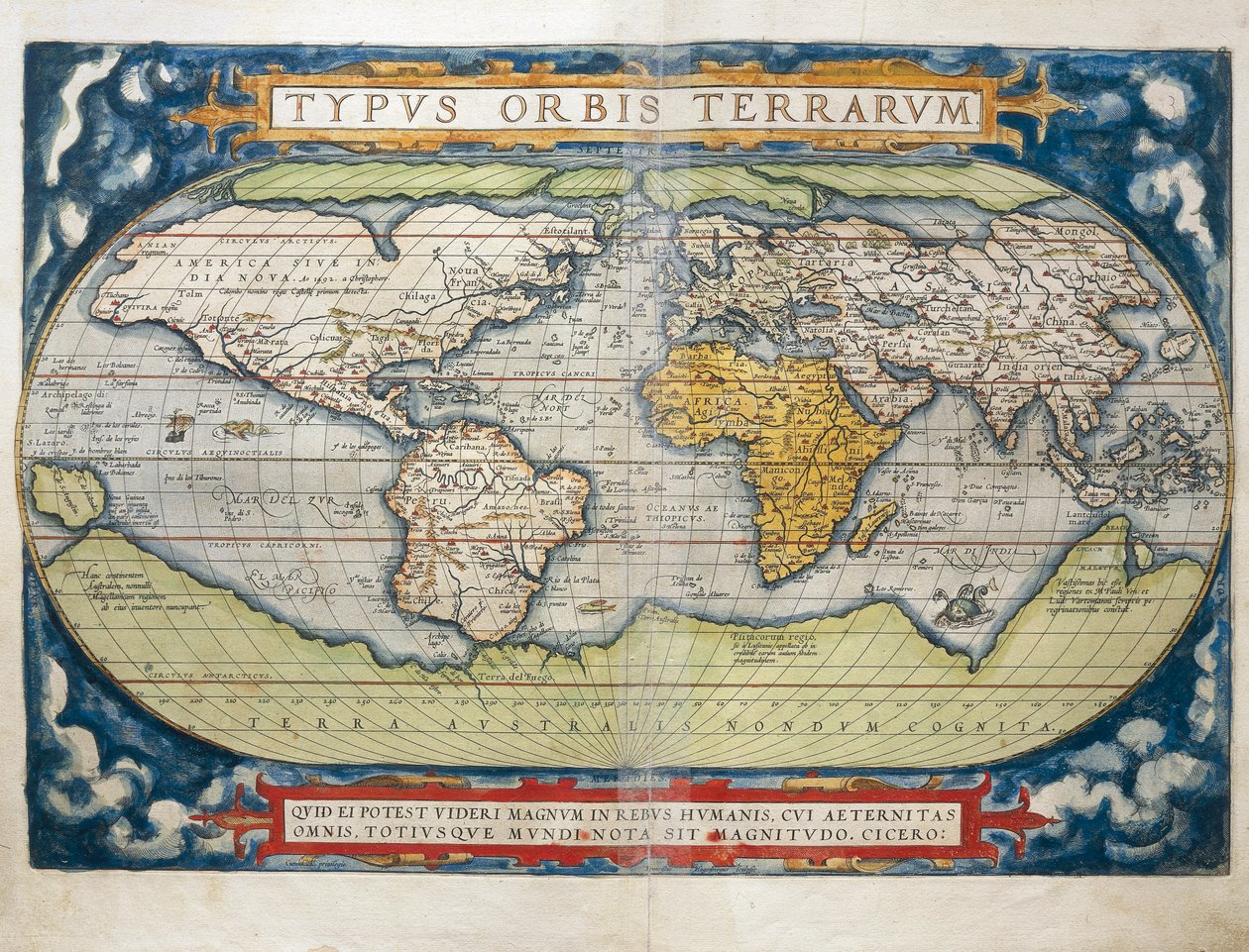Maailmankartta Theatrum Orbis Terrarumilta, kirjoittanut Abraham Ortelius tekijältä Abraham Ortelius