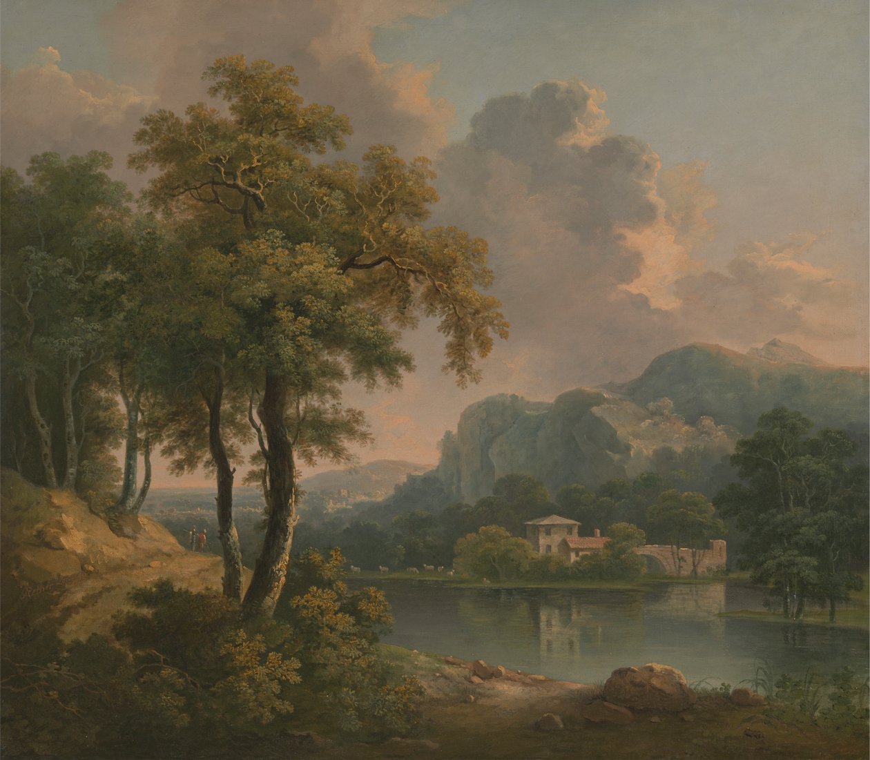 Metsäinen mäkinen maisema tekijältä Abraham Pether
