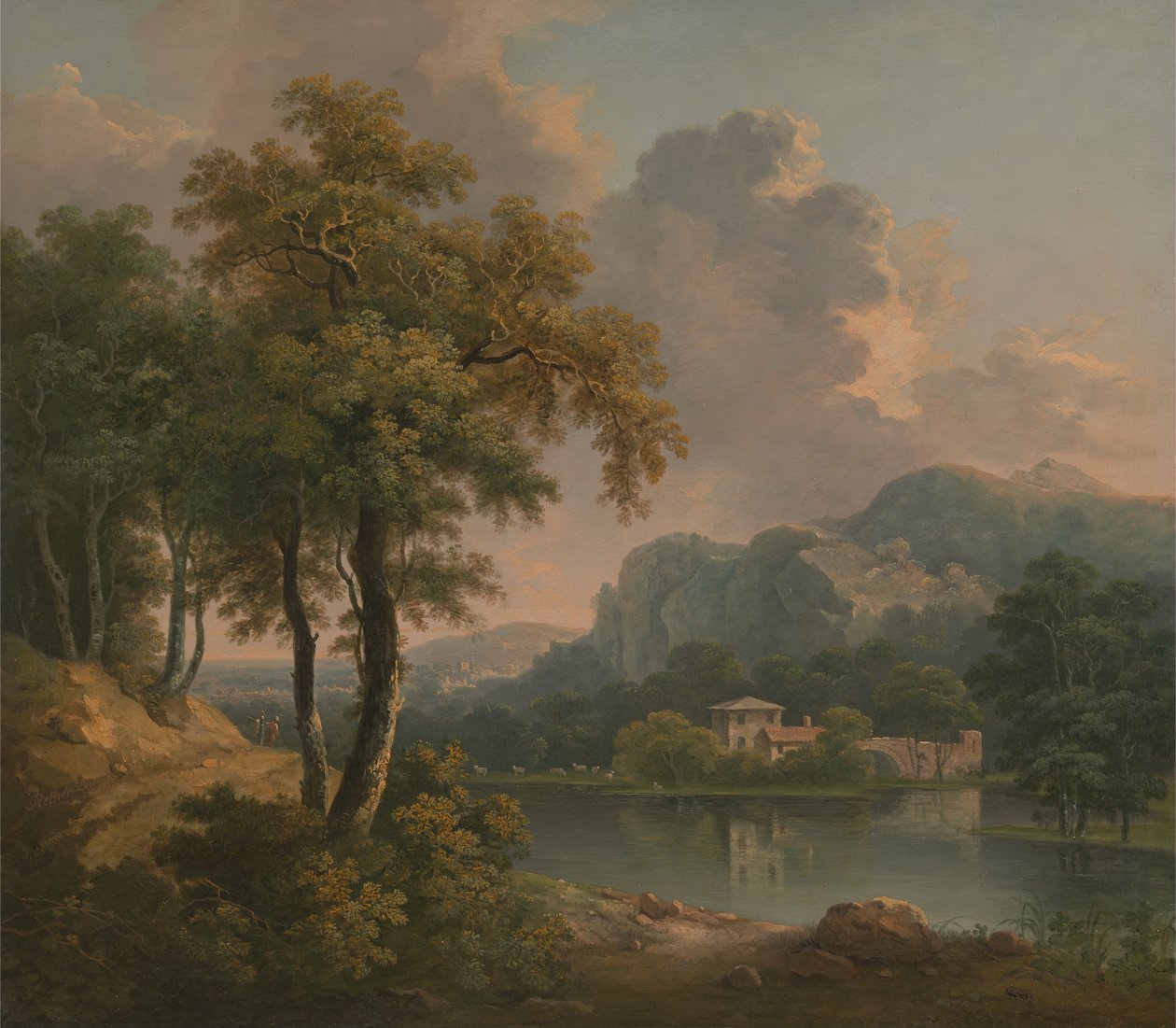 Metsäinen mäkinen maisema, 1785. tekijältä Abraham Pether