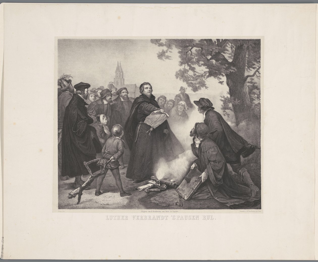 Luther polttaa härän Luther polttaa paavin bullan (otsikko esineessä) tekijältä Abraham Pieter Felix