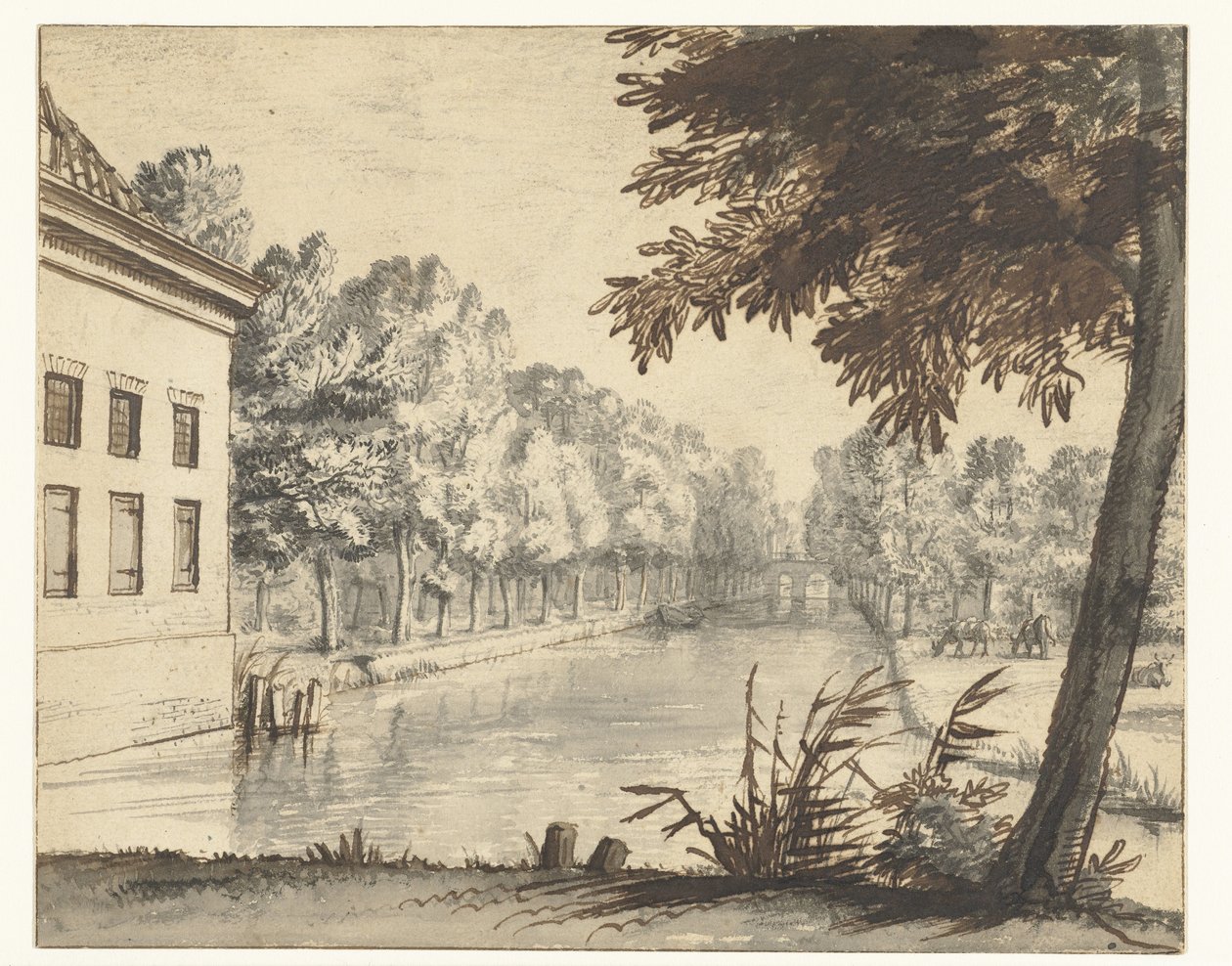 Näkymä kanavalle, jossa on tila tekijältä Abraham Rutgers (attributed to)