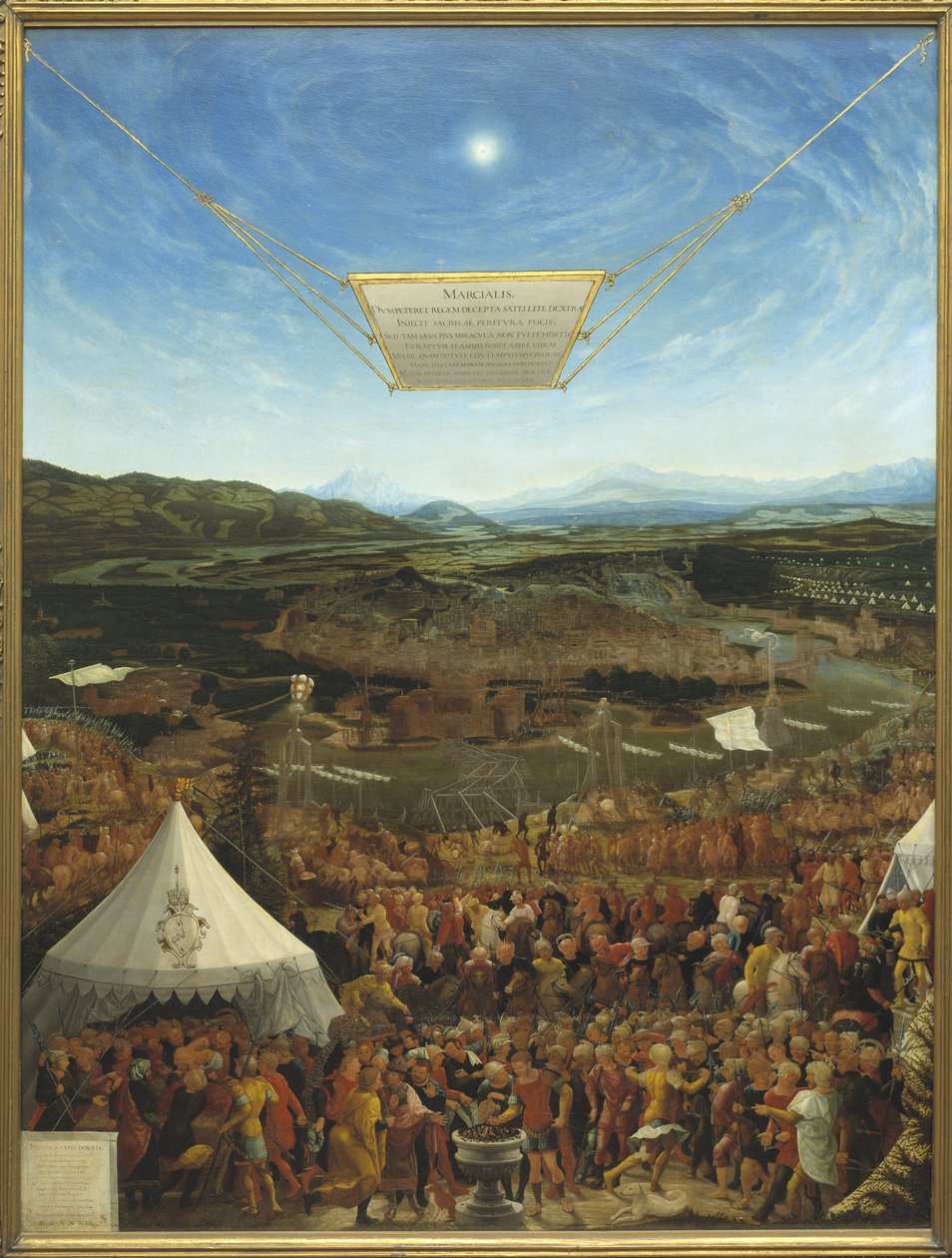 Caius Mucius Scaevola (524-480 avant JC) Devant Porsena, roi de Clusium - Mucius Scaevola ennen Porsennaa, kirjoittanut Schopfer, Abraham (aktiivinen 1500-luvun puoliväli). Öljy puulle tekijältä Abraham Schöpfer