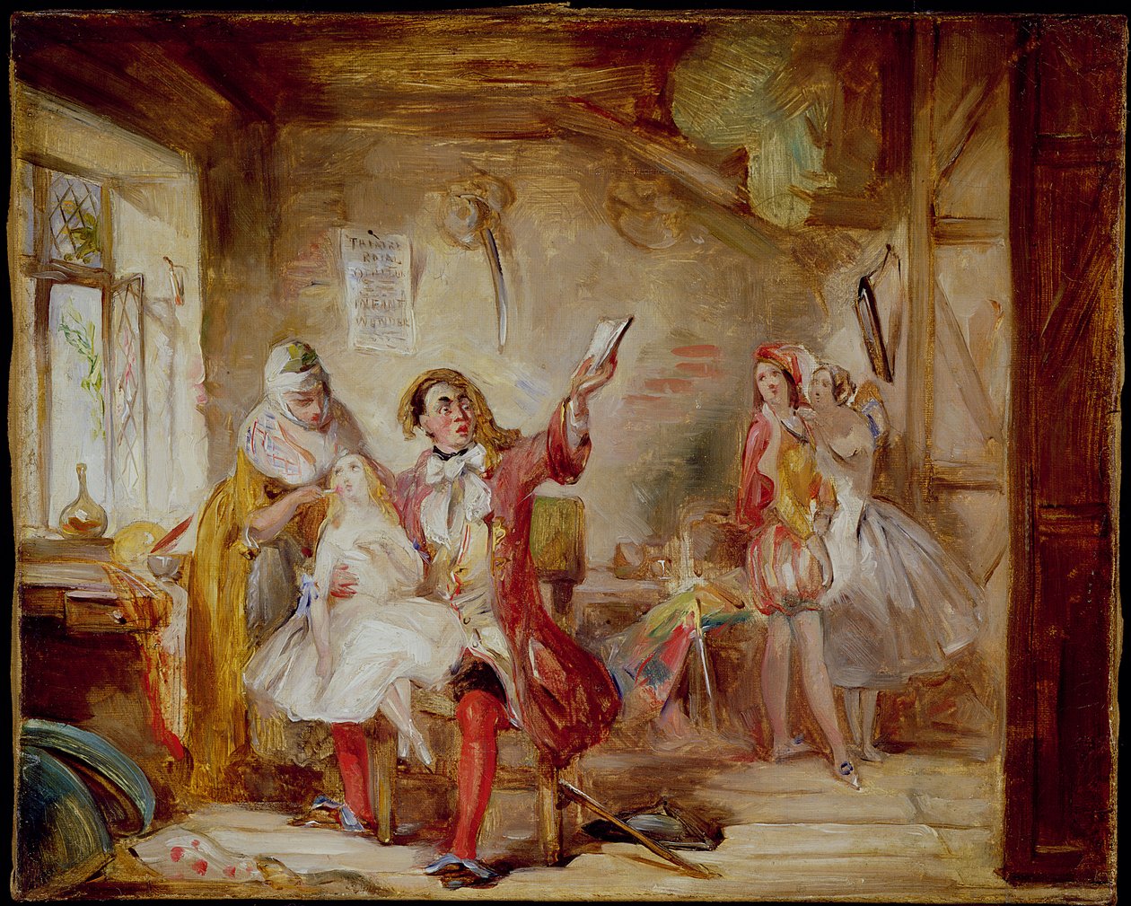 Theatre Royalin kulissien takana, mahdollisesti Ira Frederick Aldridge (1807-67) harjoittelemassa Othelloa, 1862 tekijältä Abraham Solomon
