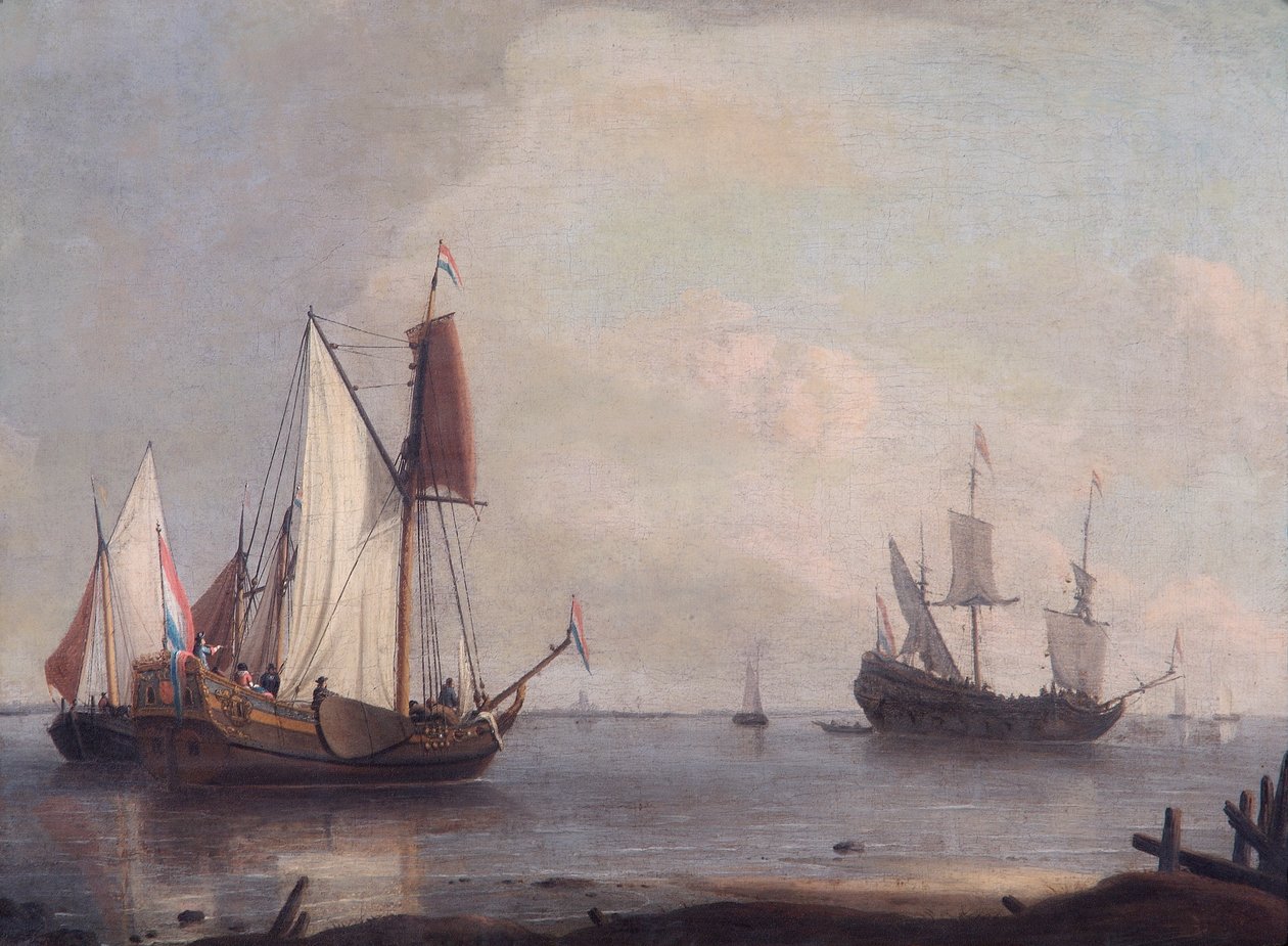 Hollantilainen Shipping In A River (öljy kankaalle) tekijältä Abraham Storck