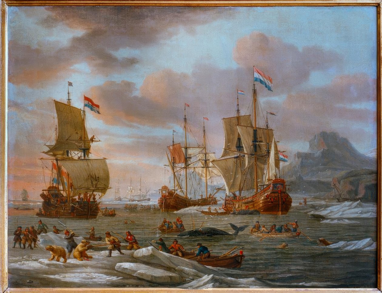 Alankomaiden tulvat valaanpyynnissä tekijältä Abraham Storck