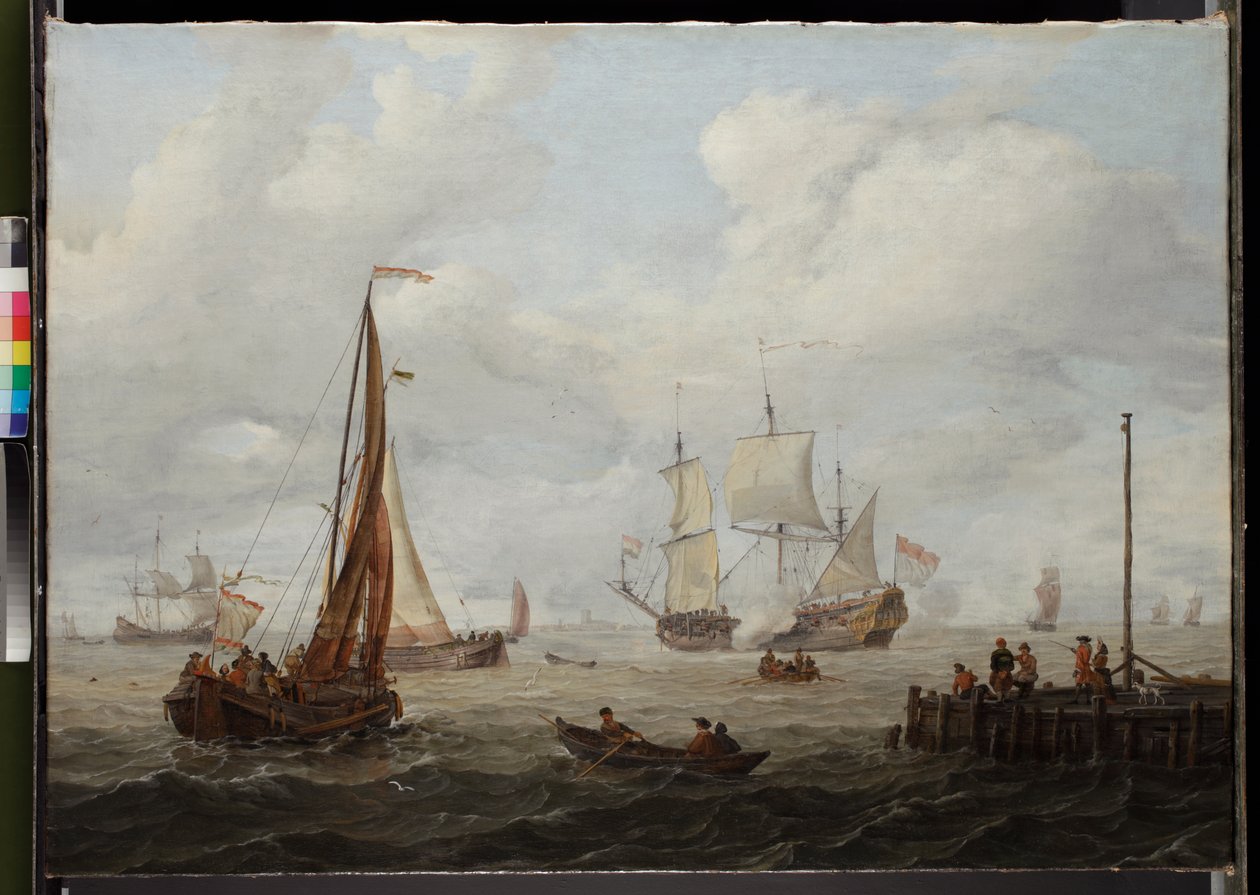 Merikappale hollantilaisen sotamiehen kanssa, ennen vuotta 1708 tekijältä Abraham Storck