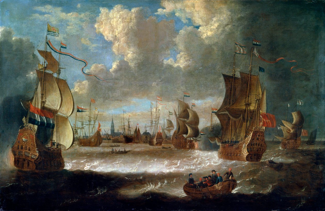 Laivat laguunissa, 1600-luvun tai 1700-luvun alussa tekijältä Abraham Storck
