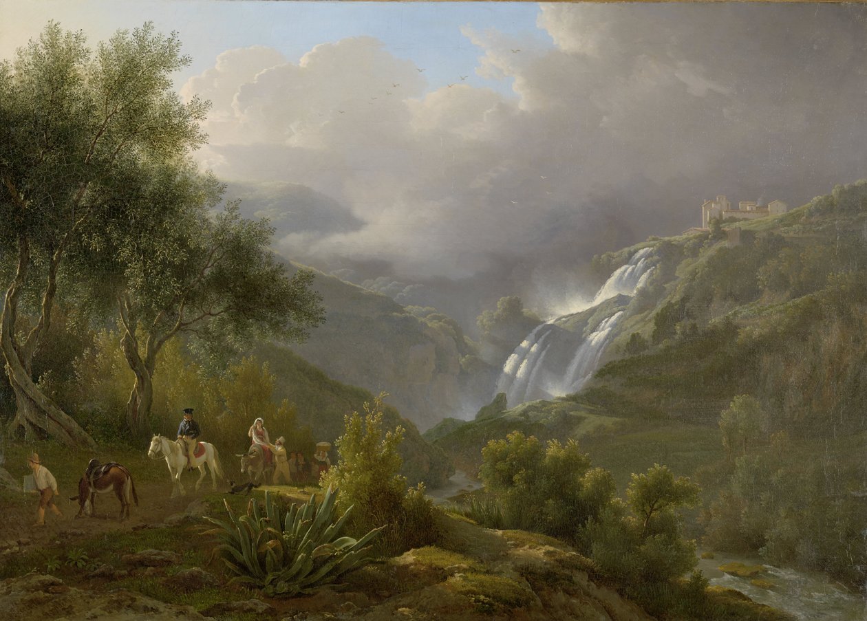 Kaskadit Tivolissa, myrskyn lähestyessä, 1824 tekijältä Abraham Teerlink