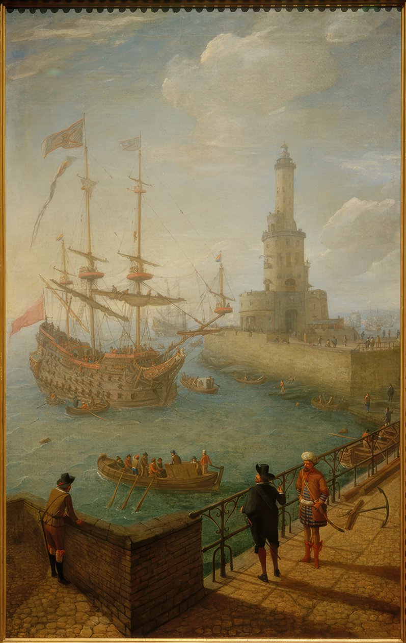Espanjan kolmilentokone ankkuroituna Napolin edustalla tekijältä Abraham Willarts