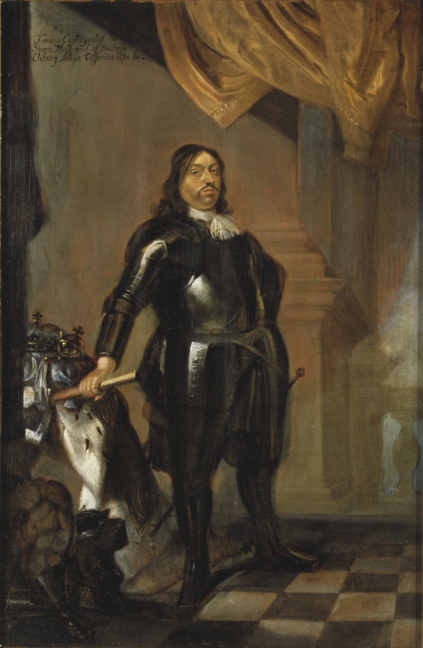 Charles X Gustave, roi de Suede - Muotokuva Ruotsin kuninkaan Kaarle X Kustaasta (1622-1660), Wuchters, Abraham (1610-1682). Öljy kuparille, 1700-luvun puoliväli. Mitat: 35x23 cm. Tukholman kansallismuseo tekijältä Abraham Wuchters