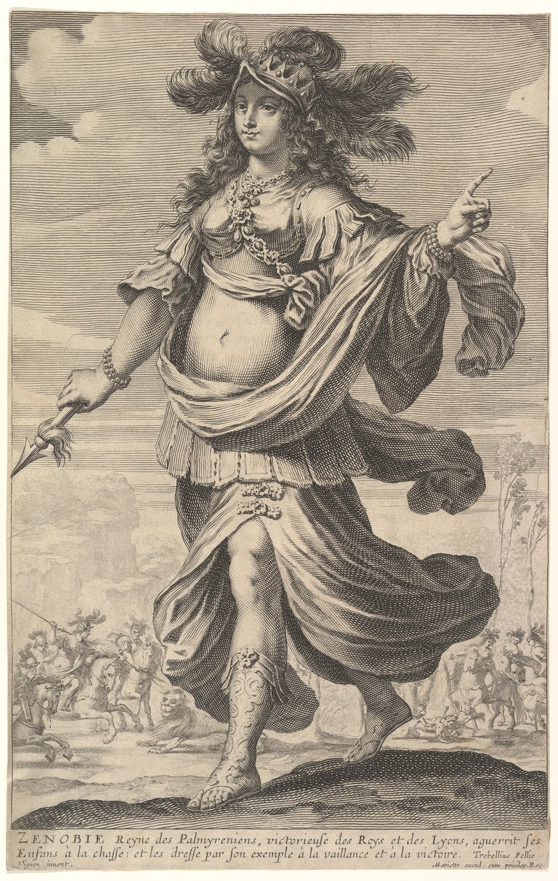 Zenobia, kuvitus Pierre Le Moynen teoksesta "The Gallery of Strong Women", n. 1647 (etsaus ja kaiverrus) tekijältä Abraham and Rousselet Gilles Bosse