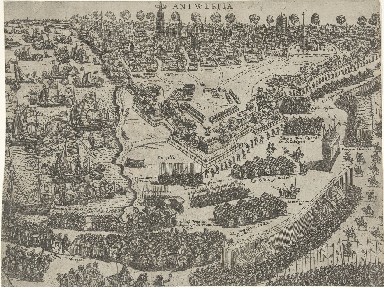 Anjoun herttuan saapuminen Antwerpeniin ja Orangen prinssin vastaanotto, 1582 tekijältä Abraham de Bruyn (attributed to)