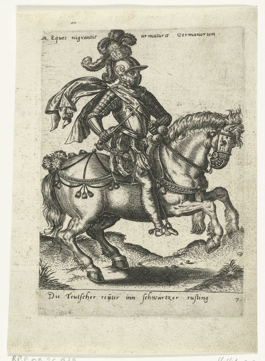 Saksalainen ratsastaja mustassa panssarissa tekijältä Abraham de Bruyn (attributed to)