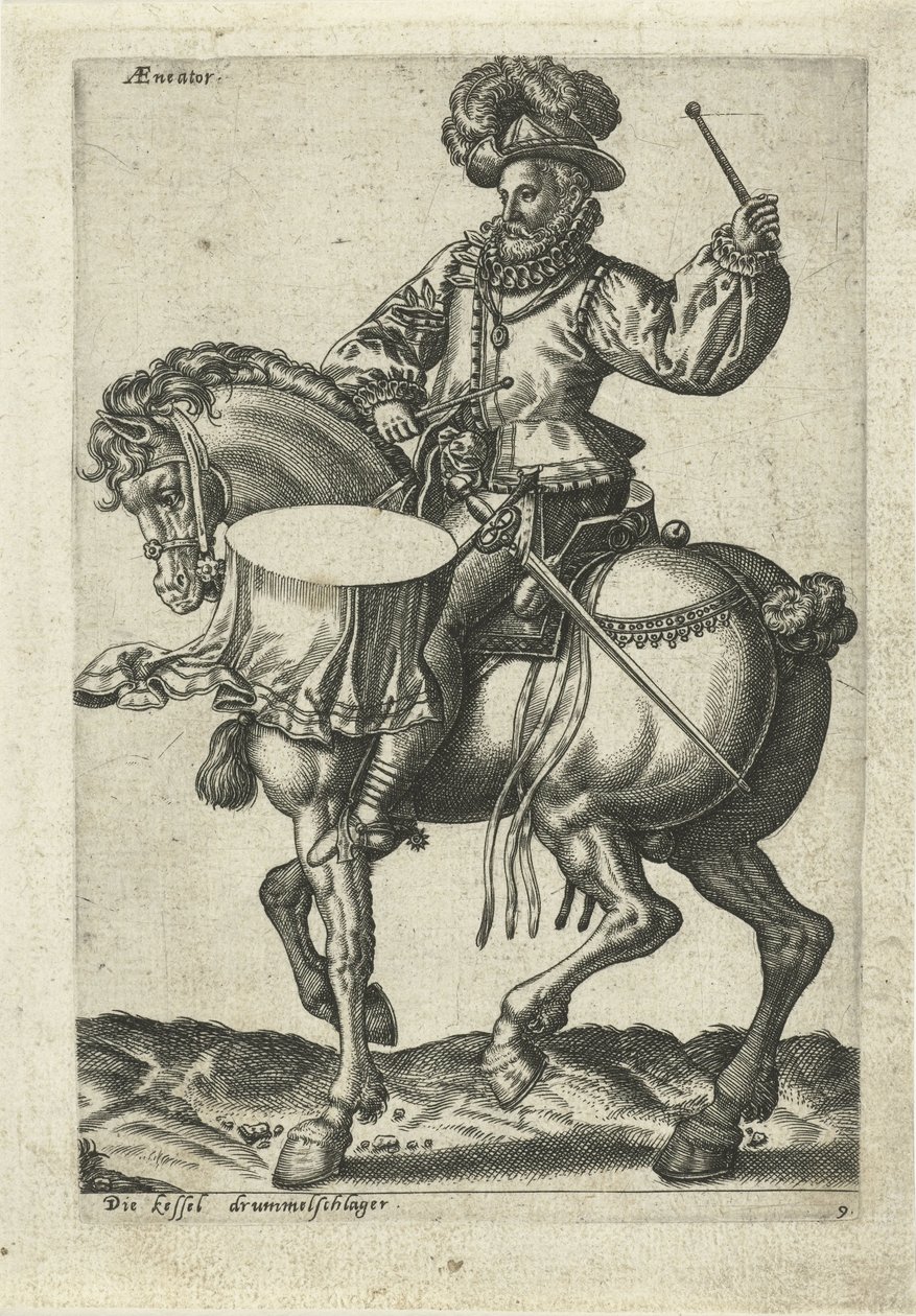 Saksalainen rumpu hevosen selässä tekijältä Abraham de Bruyn (attributed to)