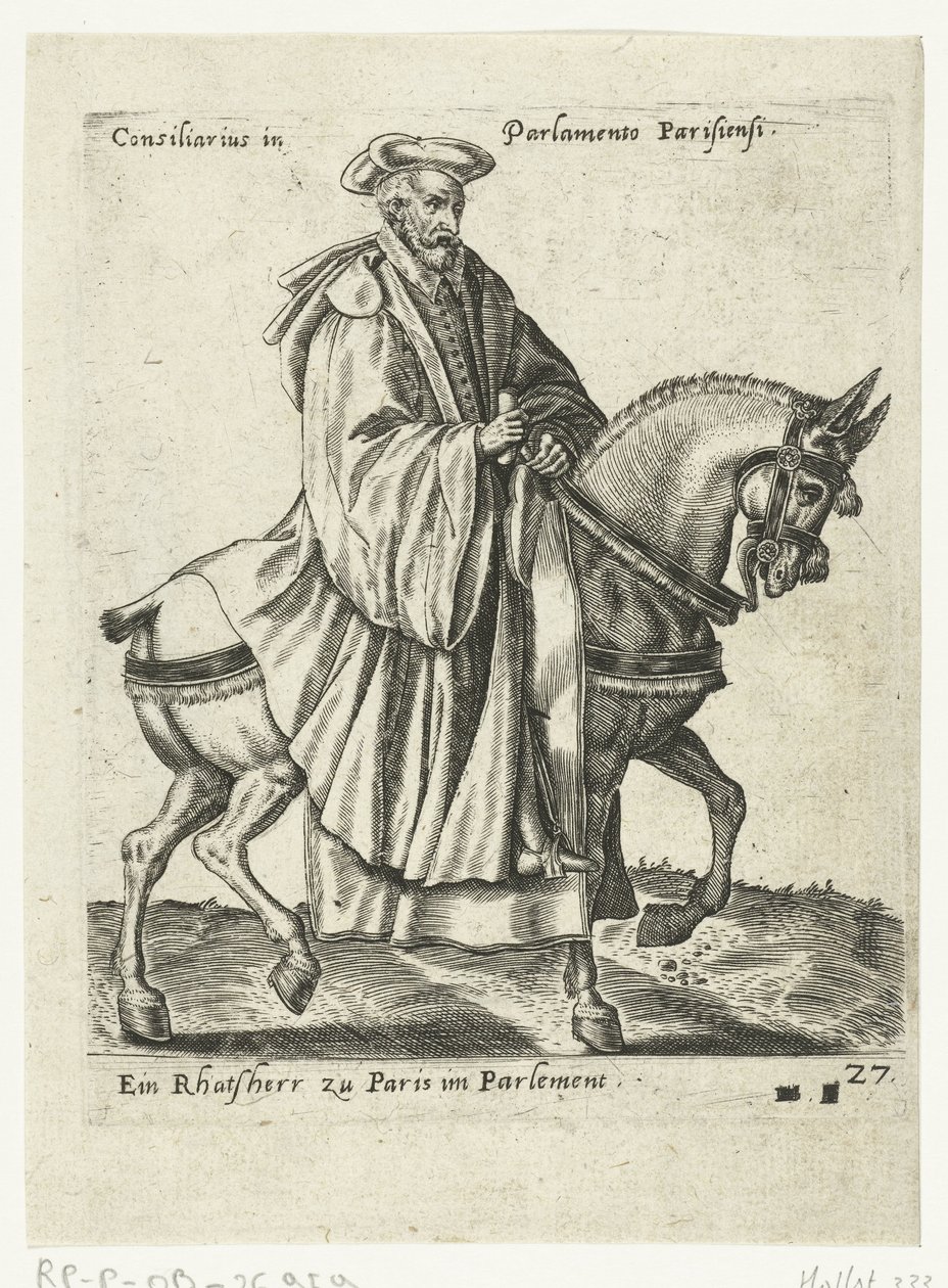Ranskalainen valtuutettu hevosen selässä tekijältä Abraham de Bruyn (attributed to)