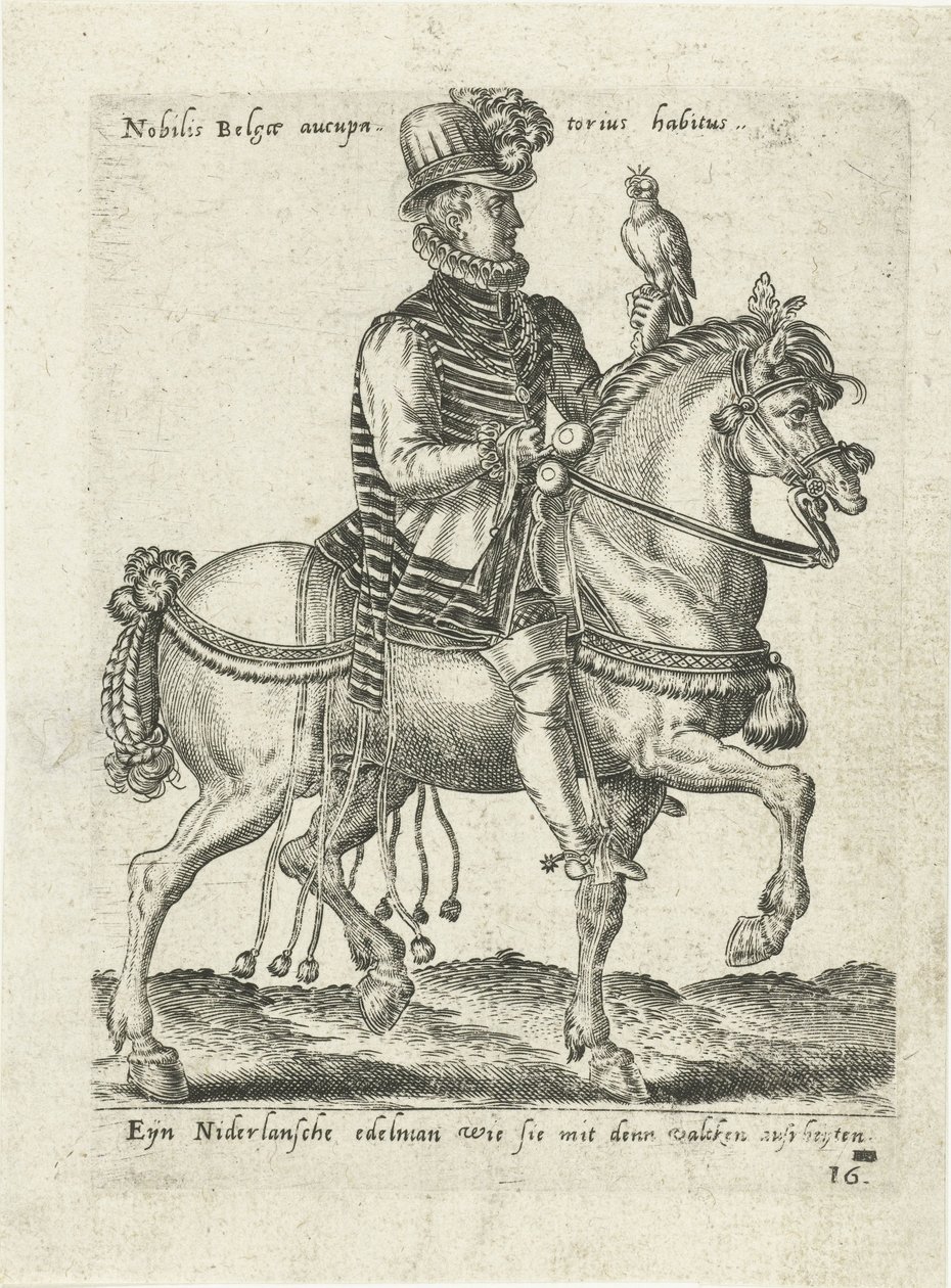 Hollantilainen aatelinen ratsastamassa haukkametsästystä tekijältä Abraham de Bruyn (attributed to)