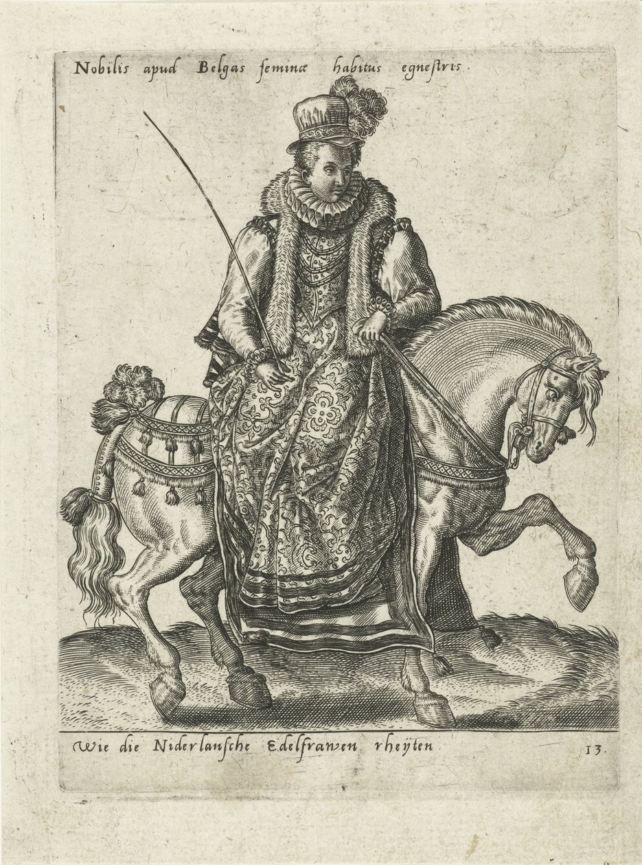 Hollantilainen aatelisnainen hevosen selässä tekijältä Abraham de Bruyn (attributed to)