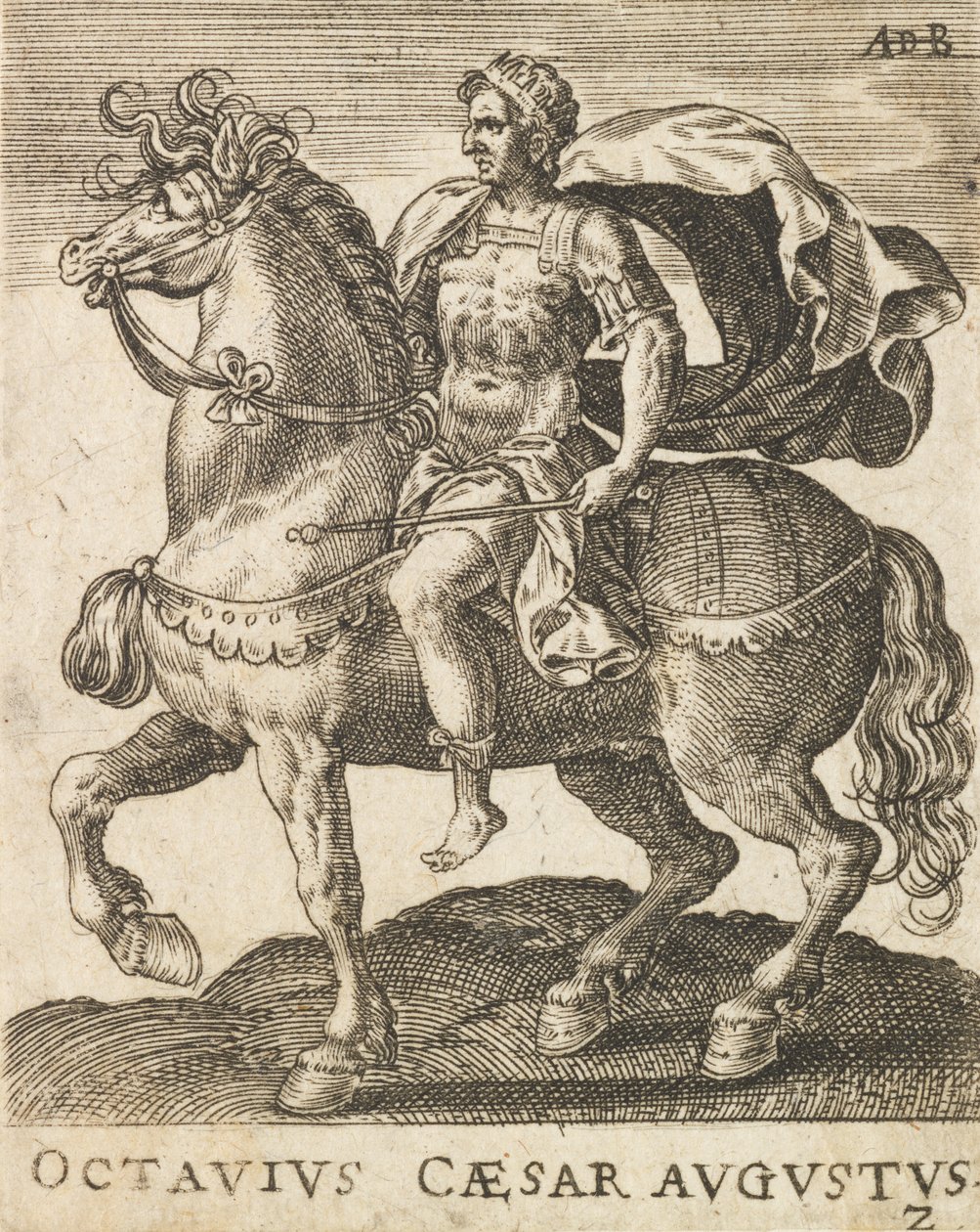 Octavius Caesar Augustus elokuvasta Twelve Caesars on Horseback, n. 1565-1587, n. 1565-1587. tekijältä Abraham de Bruyn