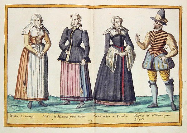 1500-luvun puvut Omnium Poene Gentium Imaginesista, julkaistu Kölnissä tekijältä Abraham de Bruyn