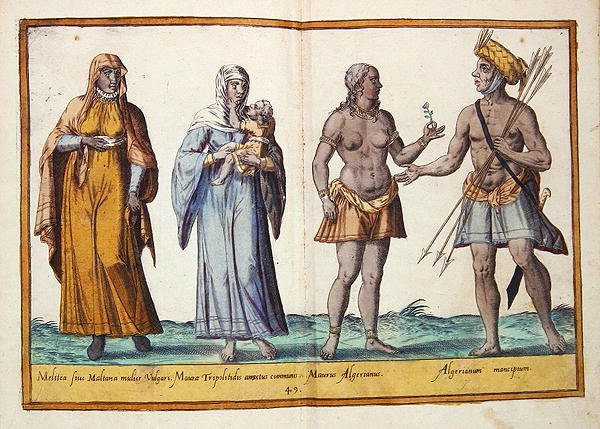 Kuudennentoista vuosisadan puvut Kölnissä julkaistusta kirjasta "Omnium Poene Gentium Imagines". tekijältä Abraham de Bruyn