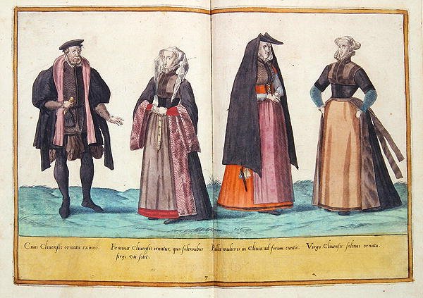 1500-luvun puvut Omnium Poene Gentium Imaginesista, julkaistu Kölnissä tekijältä Abraham de Bruyn