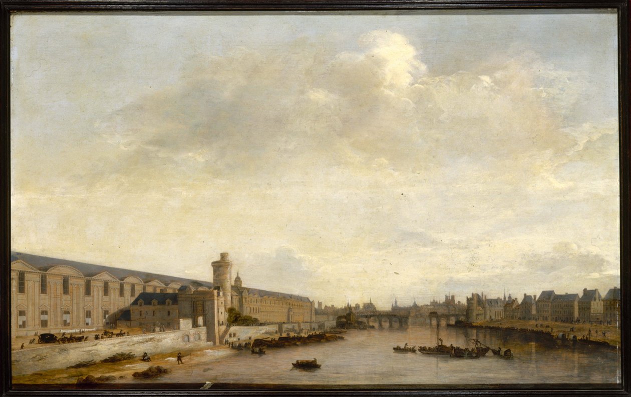 Grande Galerie du Louvre, jossa on Porte Neuve ja Tour de Bois, noin 1640 (öljy puulle). tekijältä Abraham de Verwer
