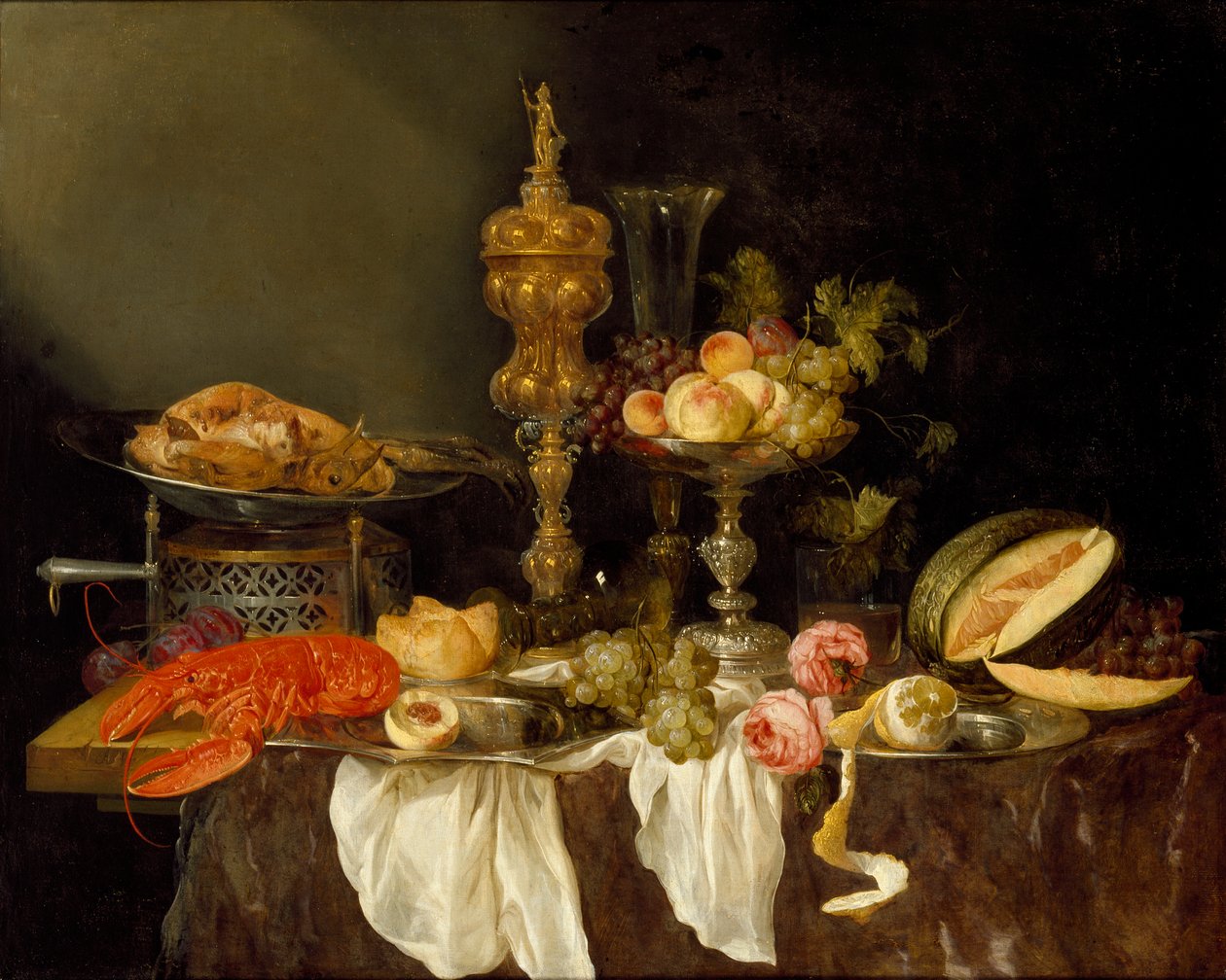 Asetelma hummerin ja kalkkunan kanssa, c1653 tekijältä Abraham van Beyeren