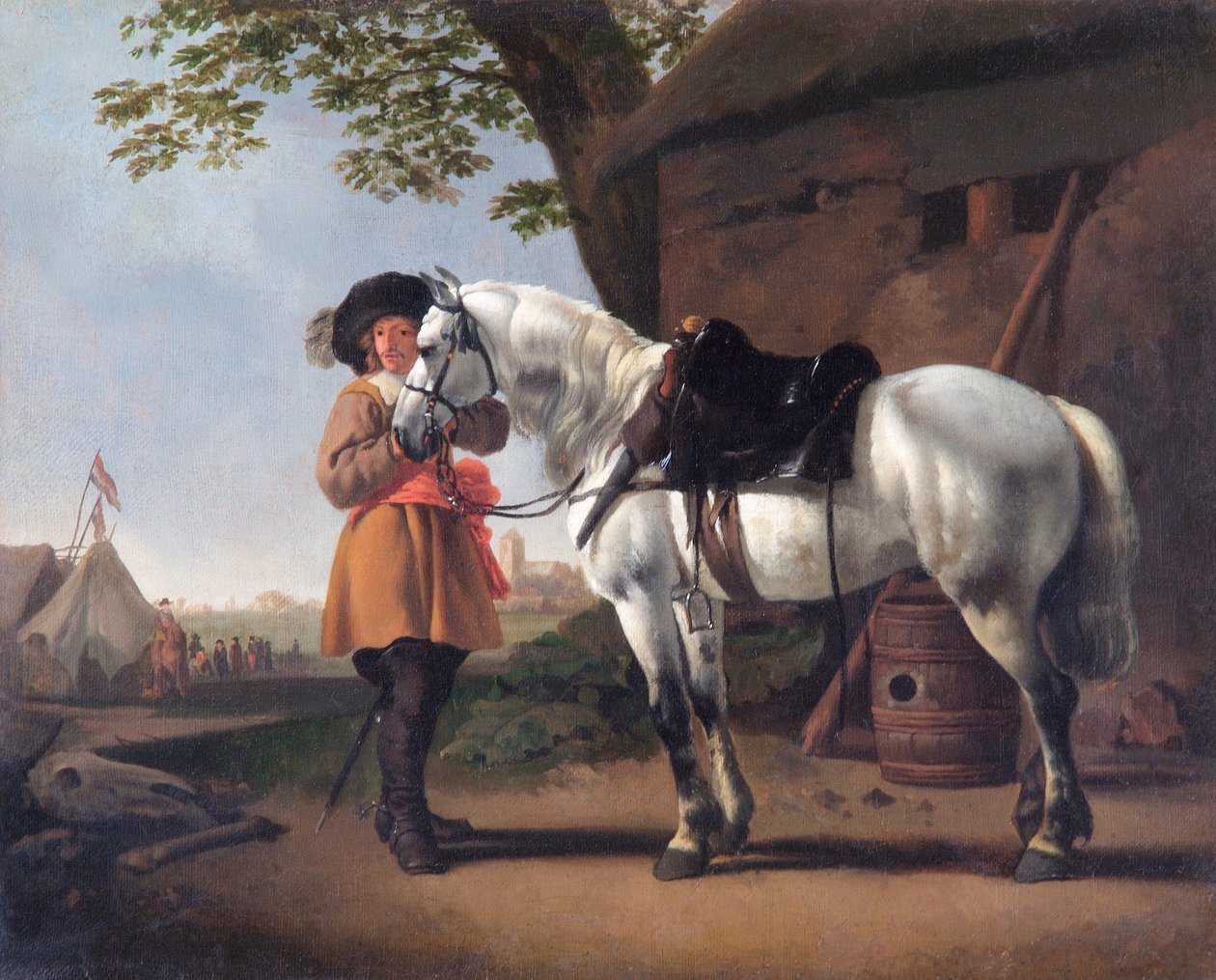 Cavalier harmaalla hevosella (öljy kankaalle) tekijältä Abraham van Calraet