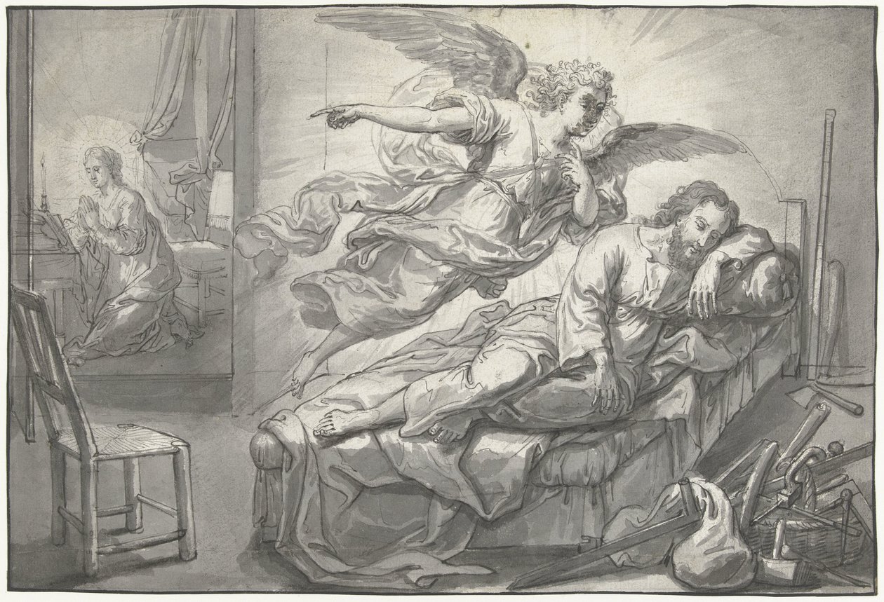 Enkeli ilmestyy Joosefille unessa tekijältä Abraham van Diepenbeeck