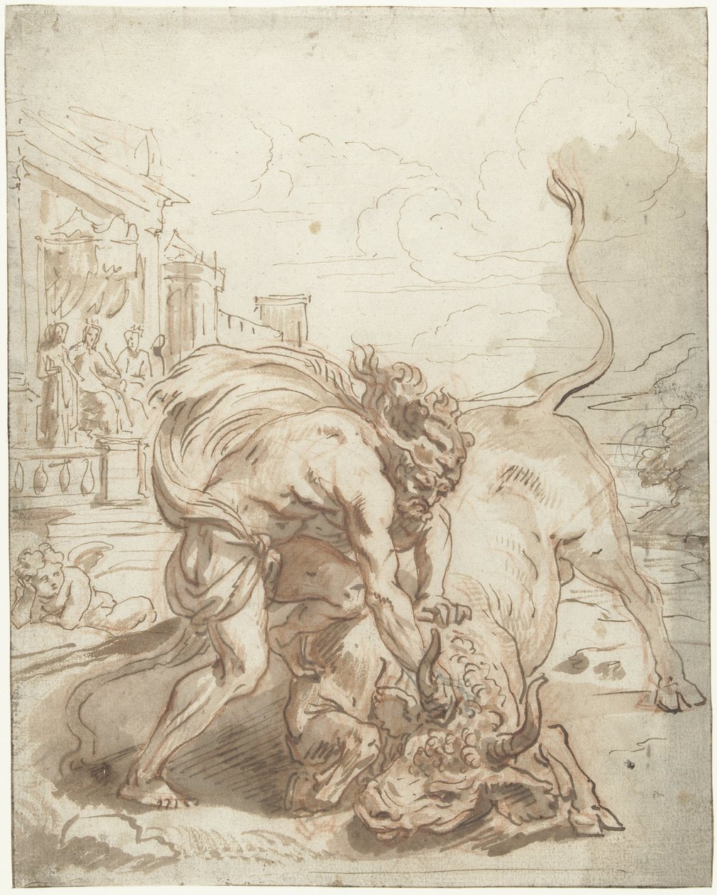 Hercules voittaa Achelouksen härän muodossa tekijältä Abraham van Diepenbeeck