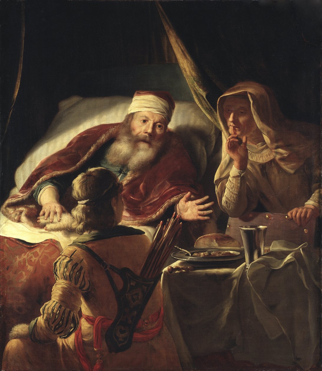 Isaac benit Jacob - Iisak siunaa Jaakobia, kirjoittanut Dijck, Abraham van (1635-1680). Öljy kankaalle. Mitat: 125x108 cm. Tukholman kansallismuseo tekijältä Abraham van Dijck