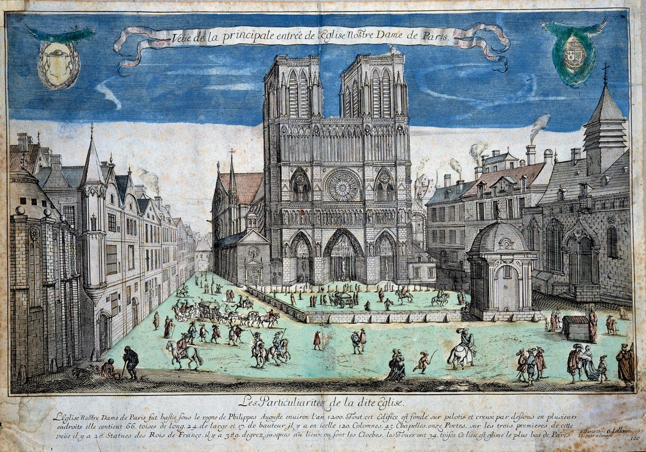 Näkymä parvis Notre-Dame Pariisissa Abraham Van Merlenin (1579-1650) kaiverrus. 1640 Pariisi. Notre Damen museo tekijältä Abraham van Merlen