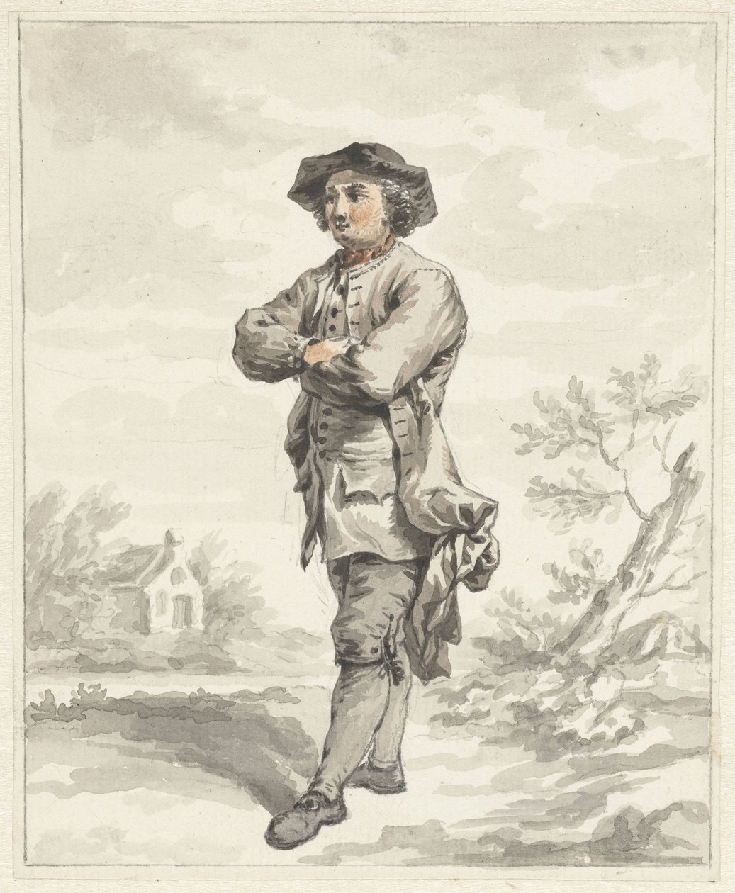 Seisova mies, kädet ristissä, kasvot vasemmalle tekijältä Abraham van Strij (I)