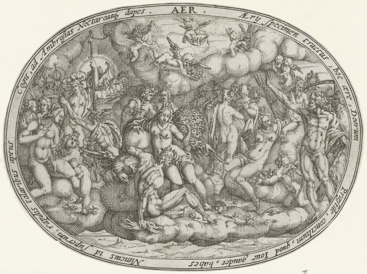 Olympolaiset jumalat pilvien joukossa: ilman elementti Aer (otsikko esineessä) The Four Elements (sarjan nimi) tekijältä Abraham van den Hecken