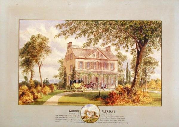 Mount Pleasant (Beekman Mansion), New York City, n. 1874 (akvarelli, guassi ja grafiitti paperille) tekijältä Abram Hosier