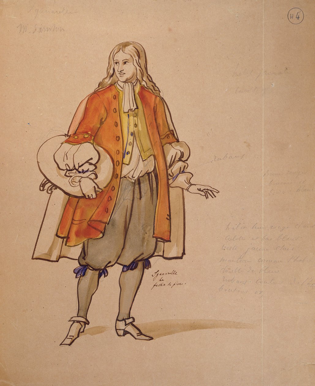 Pukusuunnittelu Molieren (1622-73) Don Juanin tuotantoon vuonna 1847 Comedie Francaisessa (kynä ja muste ja wc paperilla) tekijältä Achille Devéria