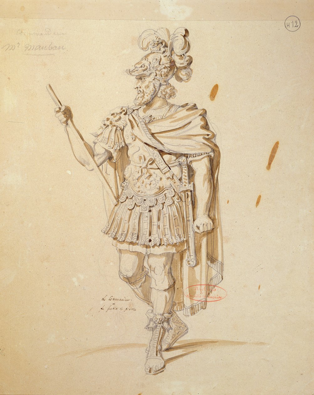 Pukusuunnittelu "Le Commandeur" -rooliin Molieren "Don Juan" -tuotannossa vuonna 1847 Comedie Francaisessa (kynän ja musteen pesu paperille) tekijältä Achille Devéria