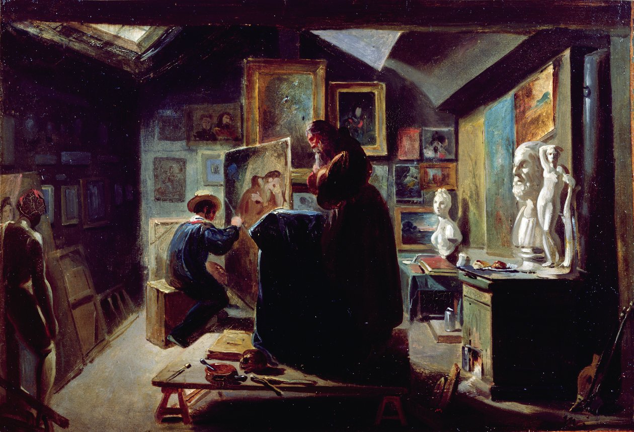 Taiteilijan ateljeessa, 1820-30 tekijältä Achille Devéria