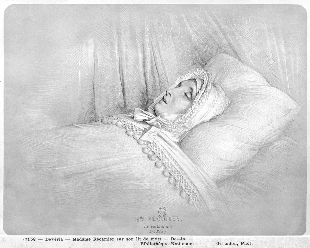 Madame Recamier (1777-1849) kuolinvuoteellaan, 11. toukokuuta 1849 tekijältä Achille Devéria