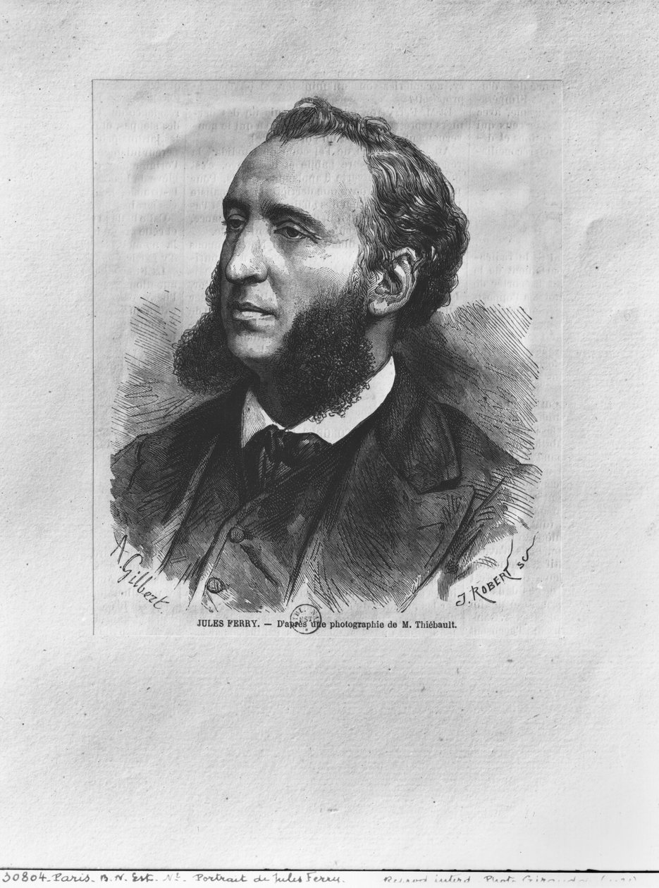 Jules Ferryn (1832-93) muotokuva J. Robertin kaivertama M. Thiebaultin valokuvasta tekijältä Achille Isidore Gilbert