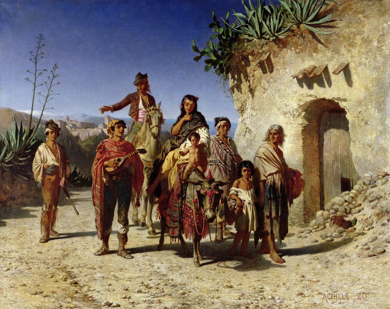 Mustalainen perhe tiellä, n. 1861 tekijältä Achille Zo