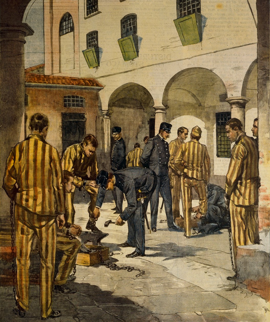 Siviiliuudistukset: ketjujen poistaminen Italian vankiloista, Achille Beltrame (1871-1945), La Domenica del Corriere, 3. lokakuuta 1902 tekijältä Achille Beltrame