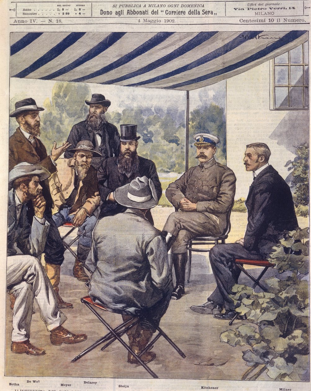 Kansikuva rauhansopimusneuvotteluista anglo-zulujen ja anglo-buurien sotien aikana 1850-1902 tekijältä Achille Beltrame